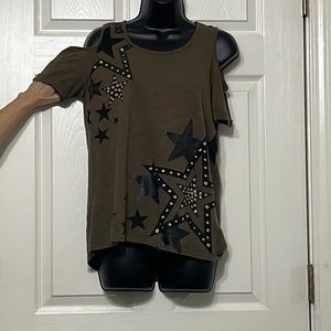 Rock & republic size S Cold shoulder army green shirt